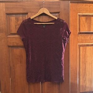 INC International Concepts Dark Red Lace Short Sleeve Top
